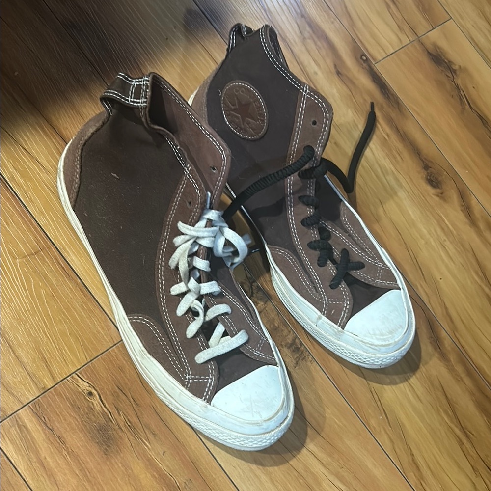 Converse Brown and White High-Top Chuck Taylors